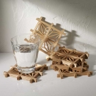 Kumiko Woodcraft Hemp Leaf Coaster  (Akita Sugi), Set of 5 pieces, Natural wood, Also for use as wall decorations or ornaments, H11x W11cm   